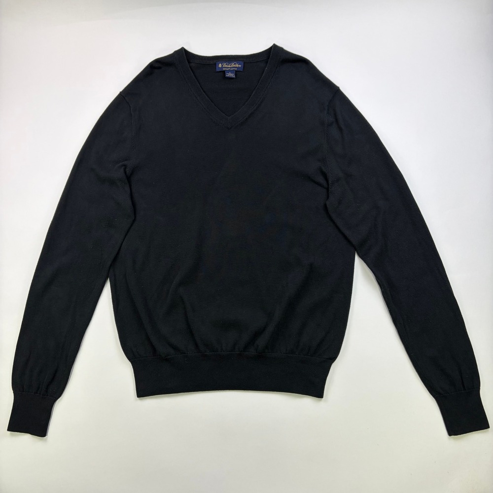 Brooks Brothers Supima Cotton V-Neck Sweater Mens Large Black Classic Knit
